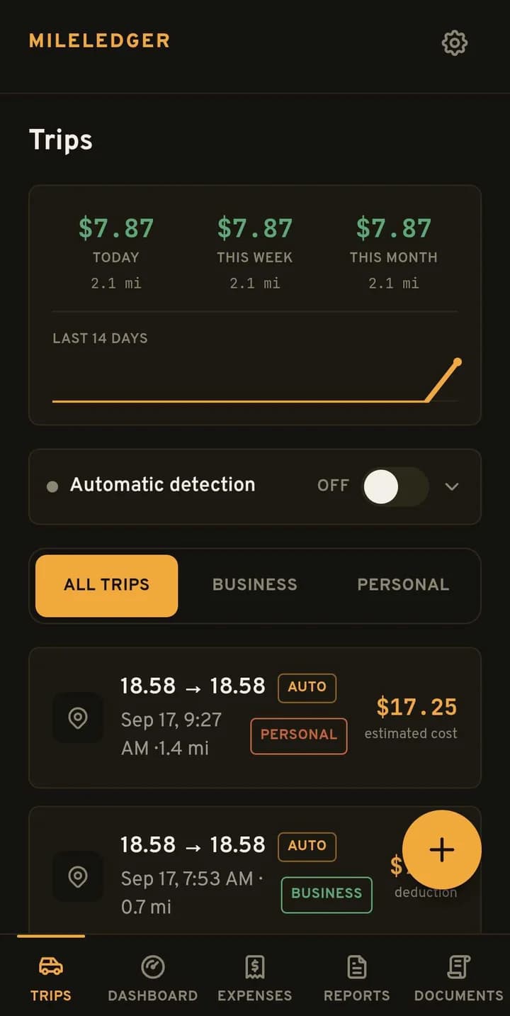 MileLedger: Recorded trips