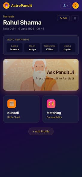 AstroPandit: Home and chart tools
