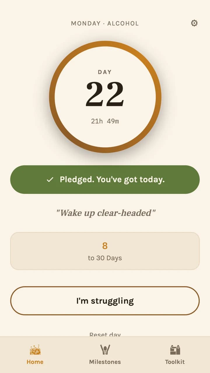 DayOne Sober: Day counter and daily pledge