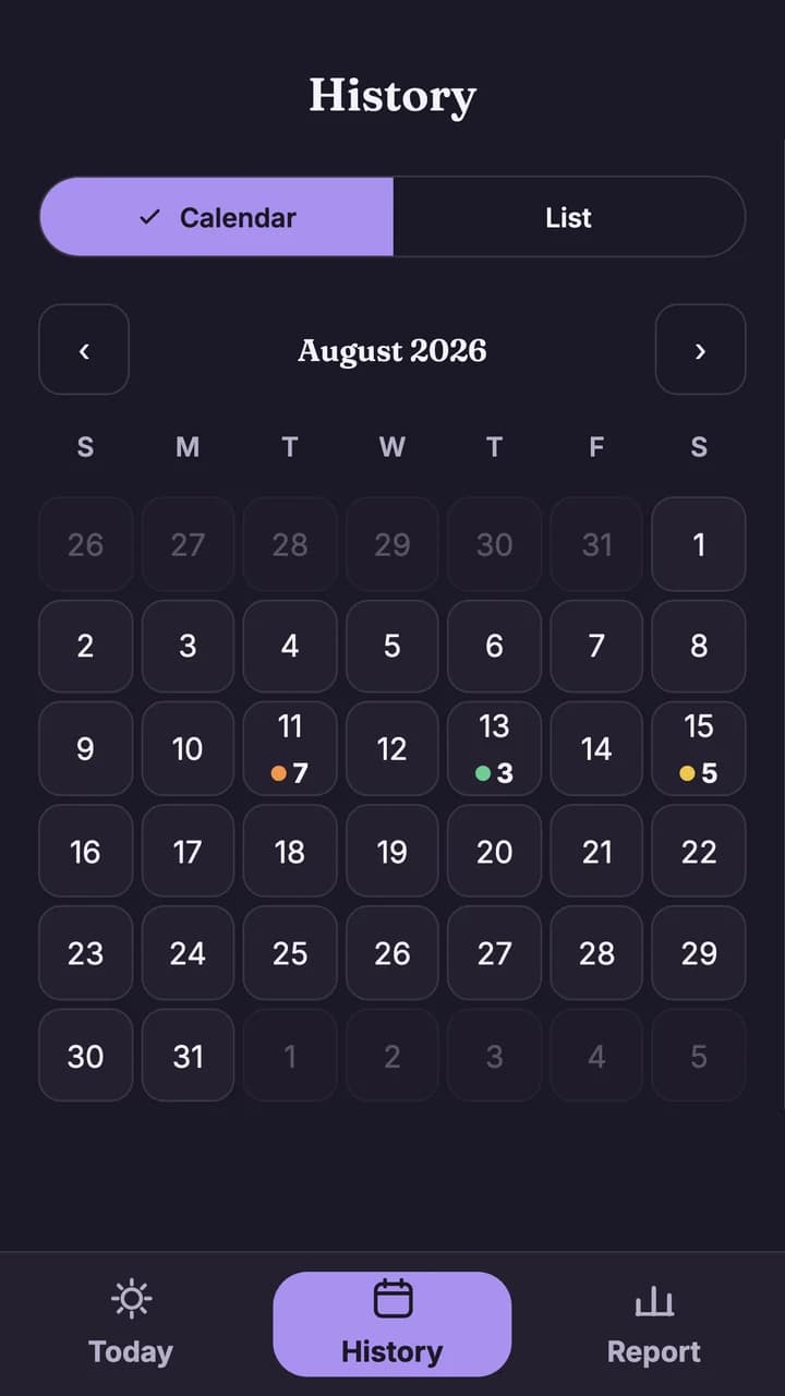 FlareLog: Calendar history