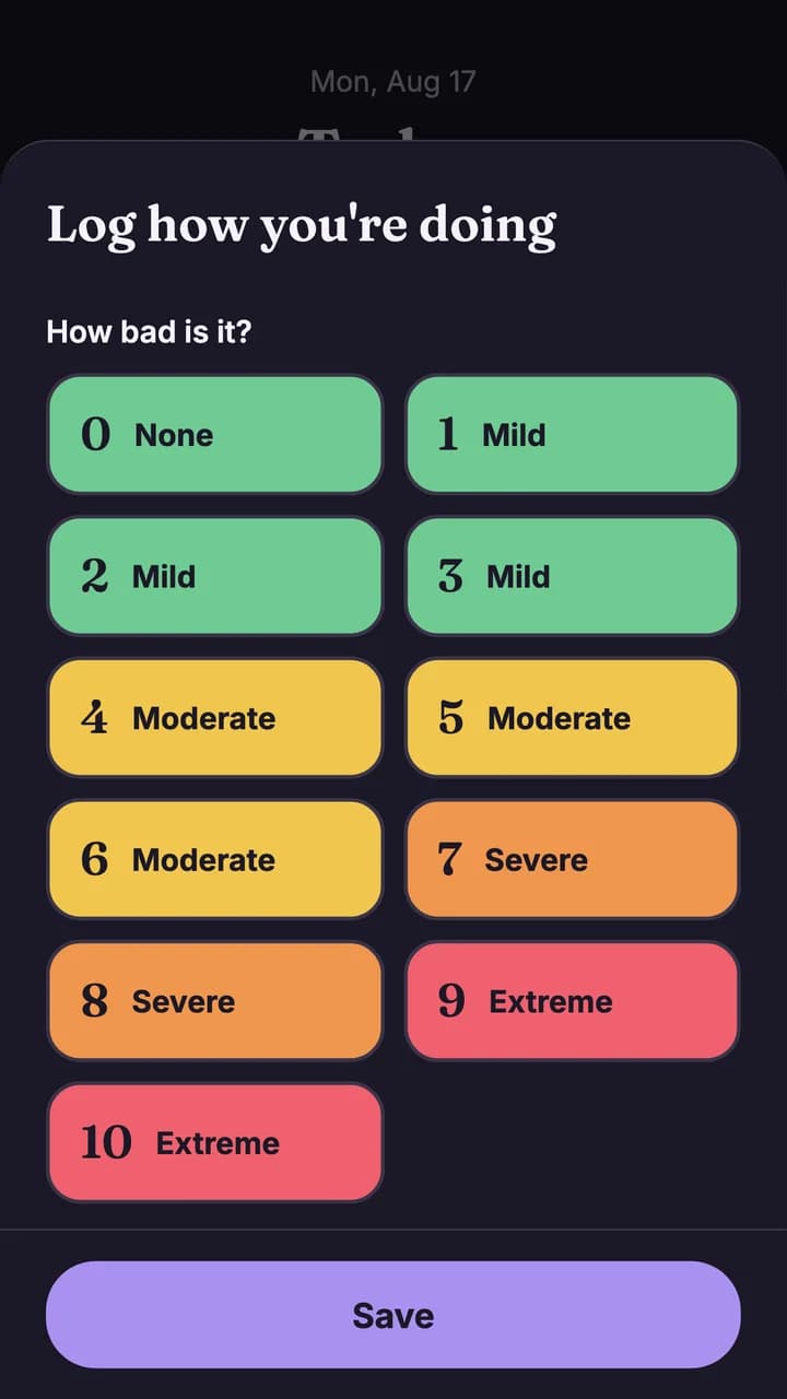 FlareLog: Symptom and trigger logging sheet