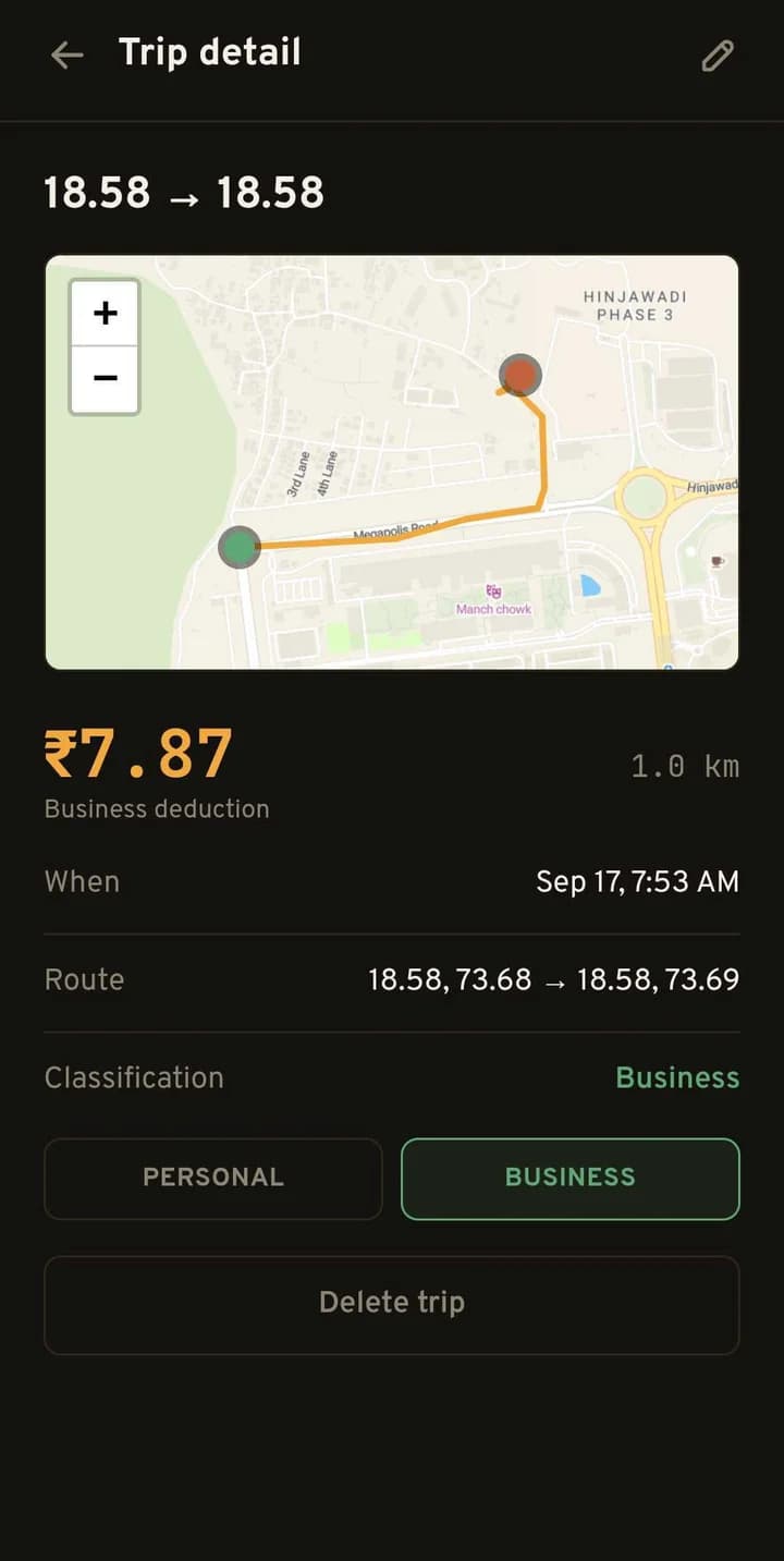 MileLedger: Trip detail and classification
